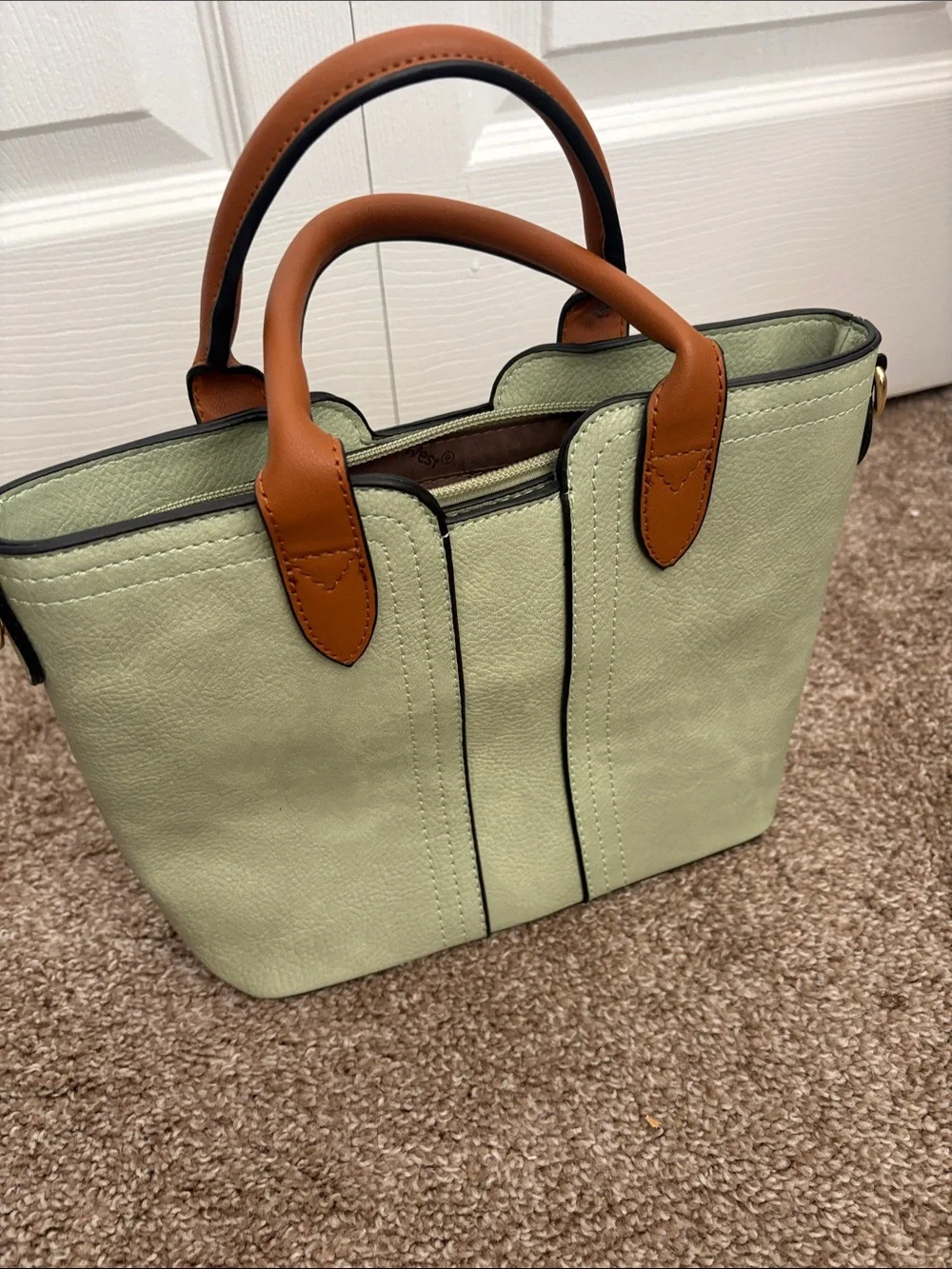 Women's Two-Tone Sage and Tan Leather Tote